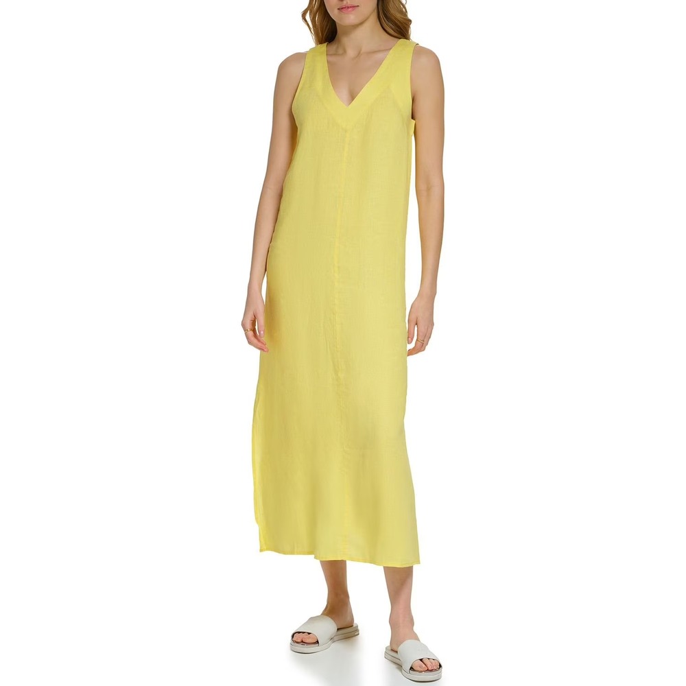 NWT DKNY Women's Linen Maxi Dress Size S Yellow